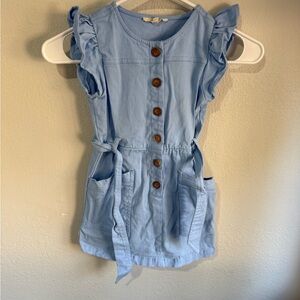 Copper Key Light Blue Kids Dress with Ruffle Sleeves